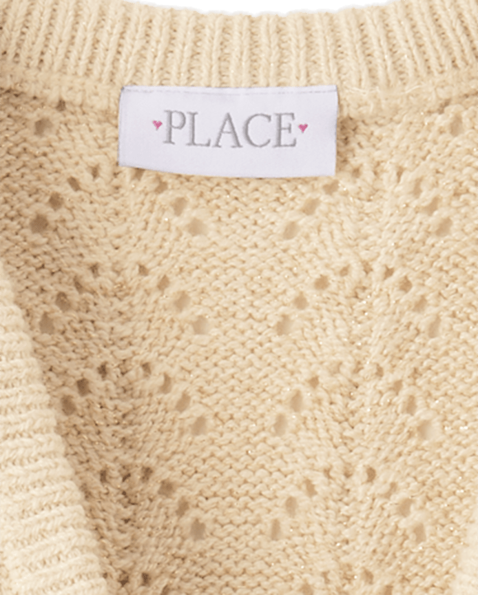 Girls Metallic Stitched Open Front Cardigan