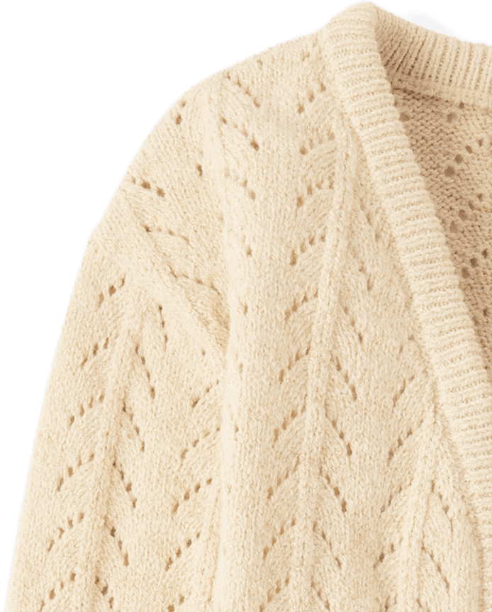 Girls Metallic Stitched Open Front Cardigan