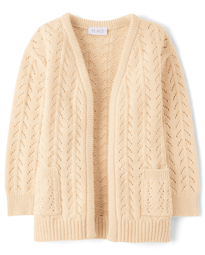 Girls Metallic Stitched Open Front Cardigan