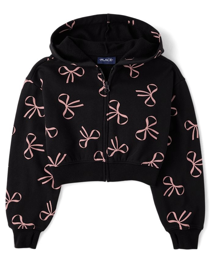 Girls Print Fleece Zip Up Hoodie