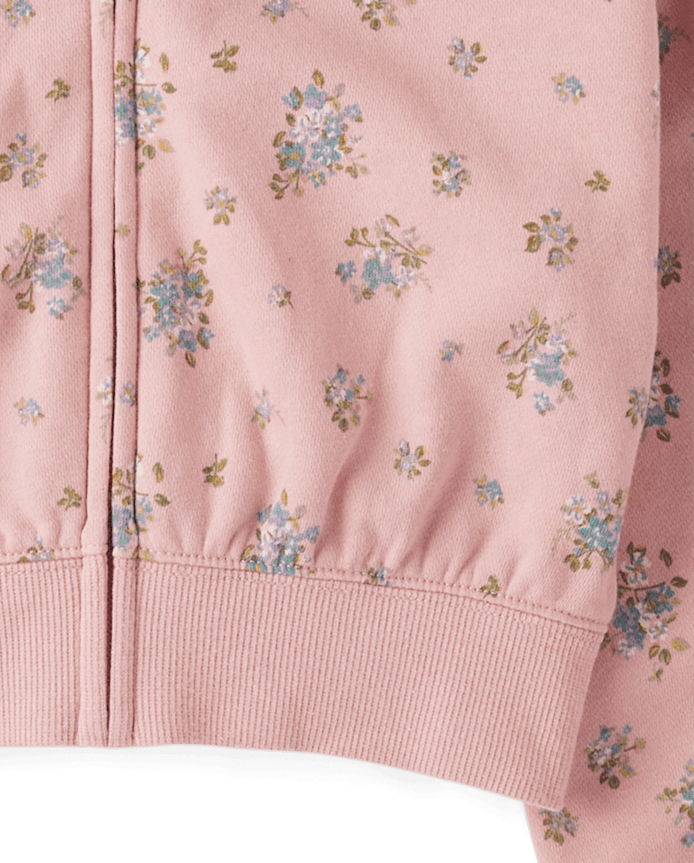 Girls Print Fleece Zip Up Hoodie