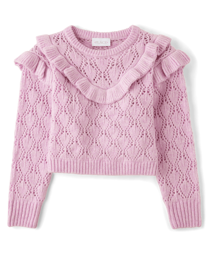 Girls Ruffle Pointelle Sweater