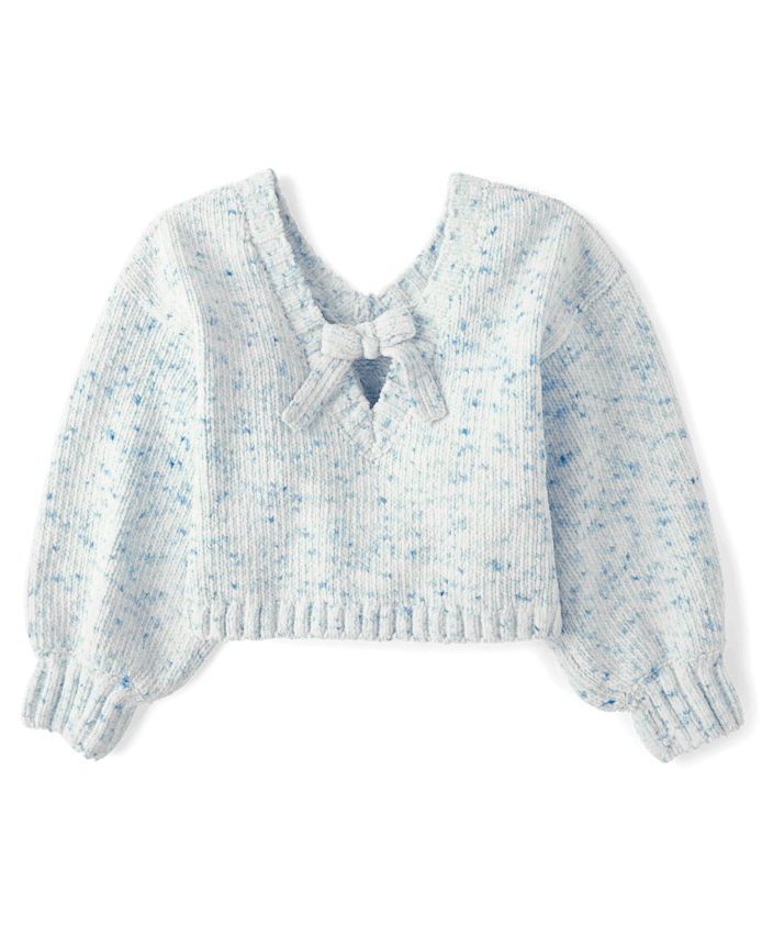 Girls Bow Back Cable Knit Chenille Sweater