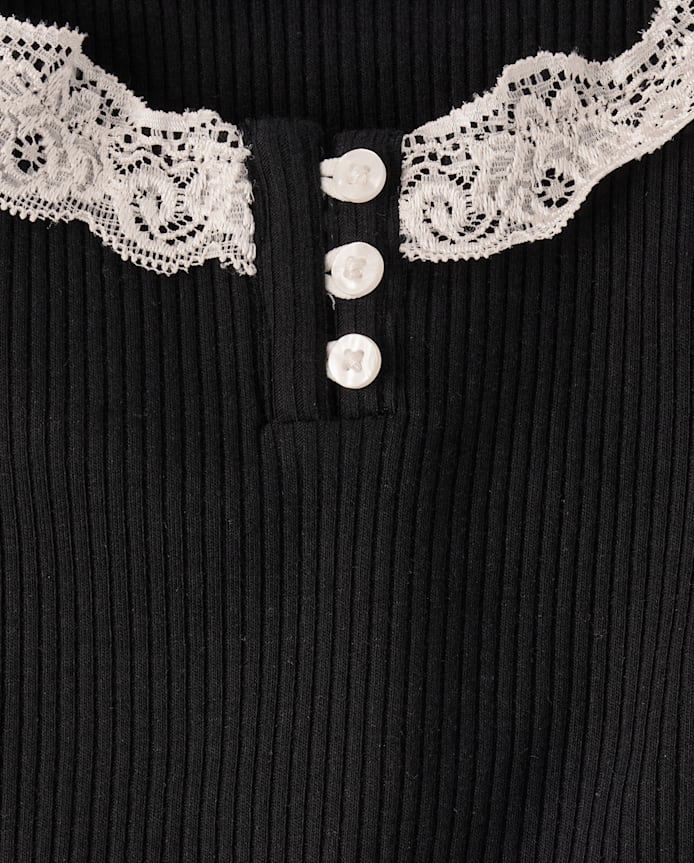 Girls Ribbed Lace Henley Top