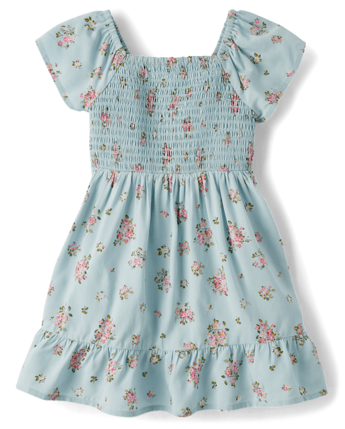 Toddler Girls Floral Smocked Ruffle Dress