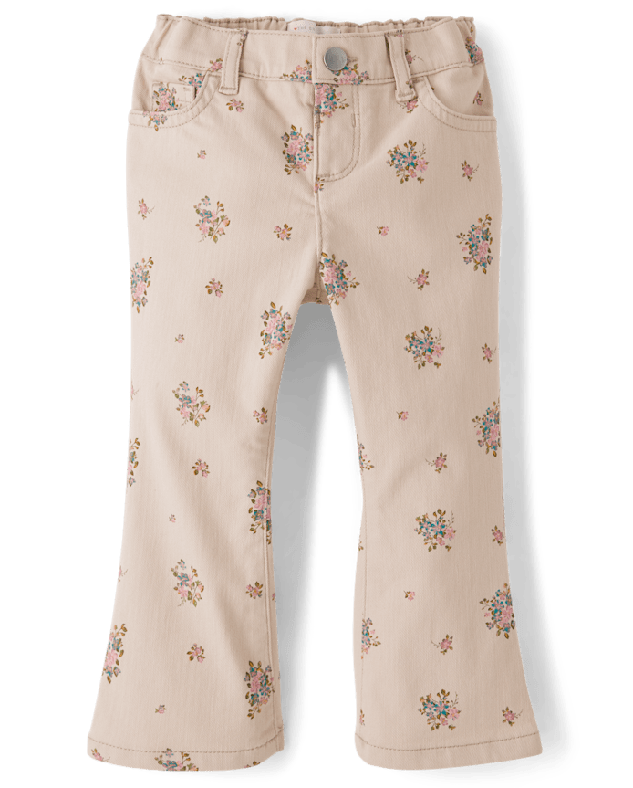 Toddler Girls Floral High Rise Flare Jeans
