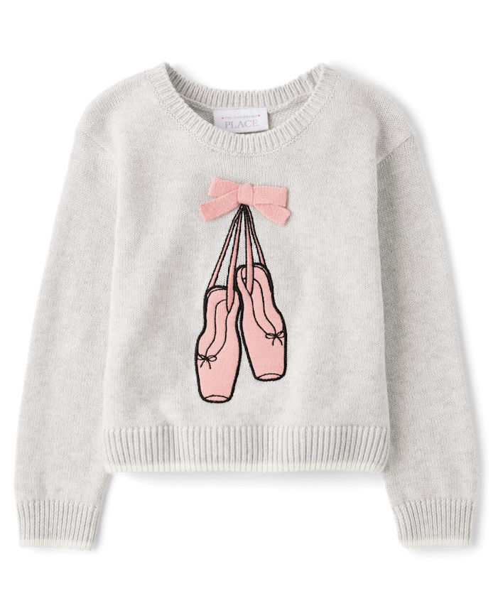 Toddler Girls Embroidered Ballet Slippers Sweater