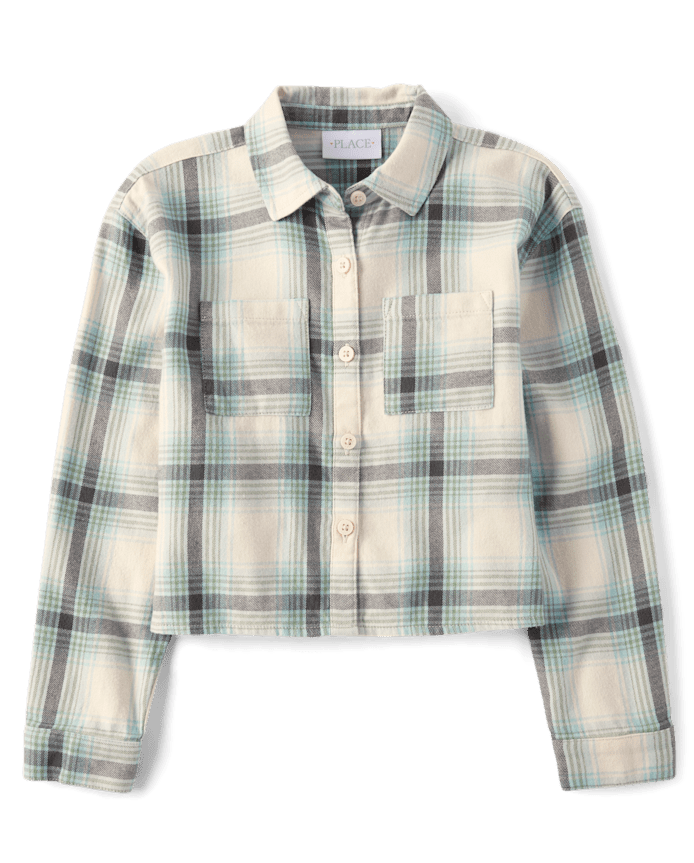 Girls Plaid Flannel Button Up Shirt