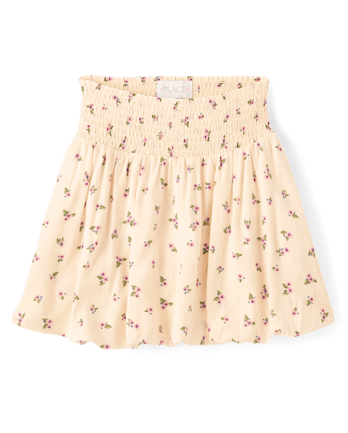 Jupe bulle à smocks fleurie pour fille