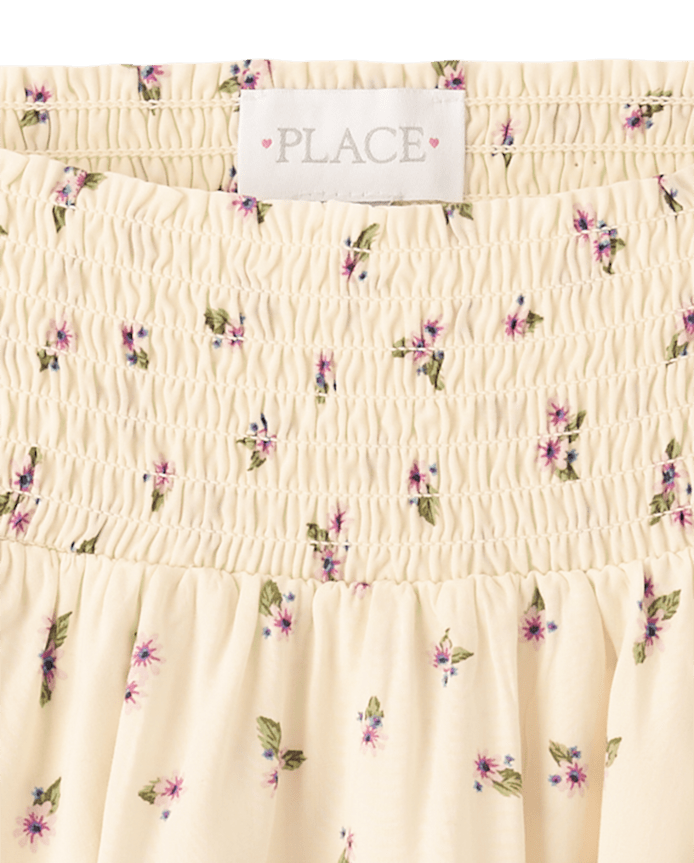 Girls Floral Smocked Bubble Skirt