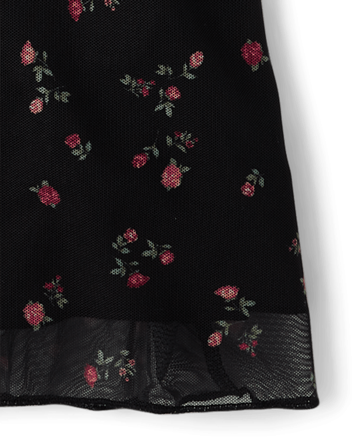 Tween Girls Floral Mesh Off-Shoulder Dress