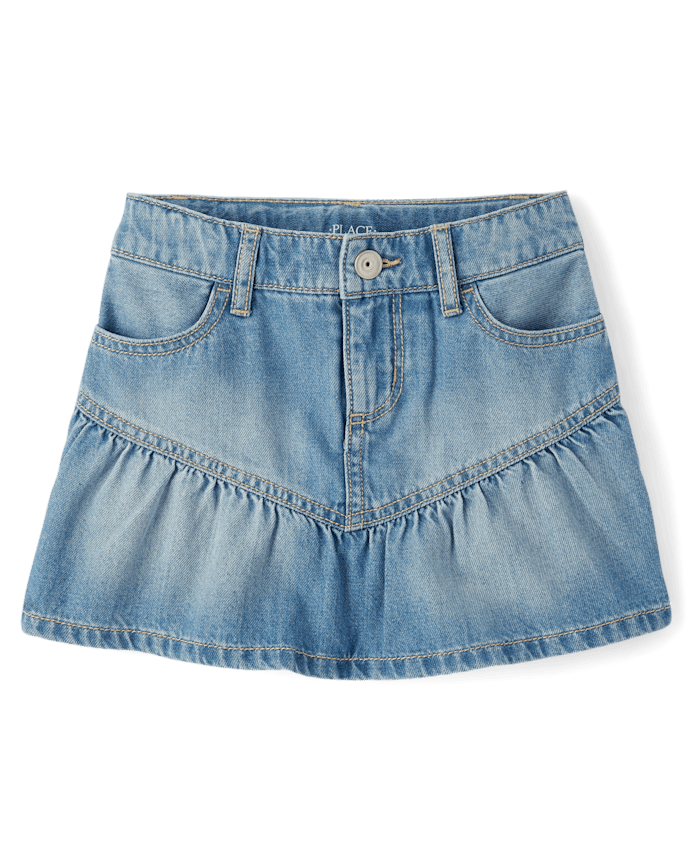 Girls Denim Ruffle Skort