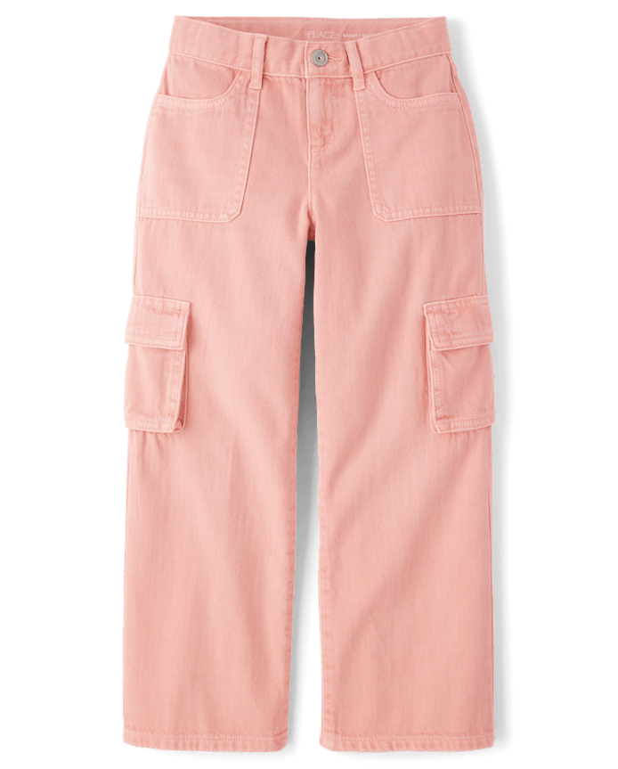 Girls Garment Dyed Baggy Cargo Jeans