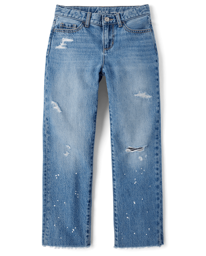 Girls Paint Splatter Ripped Slouchy Jeans