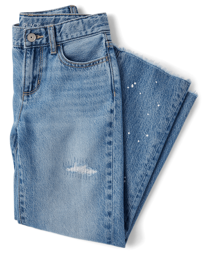 Girls Paint Splatter Ripped Slouchy Jeans