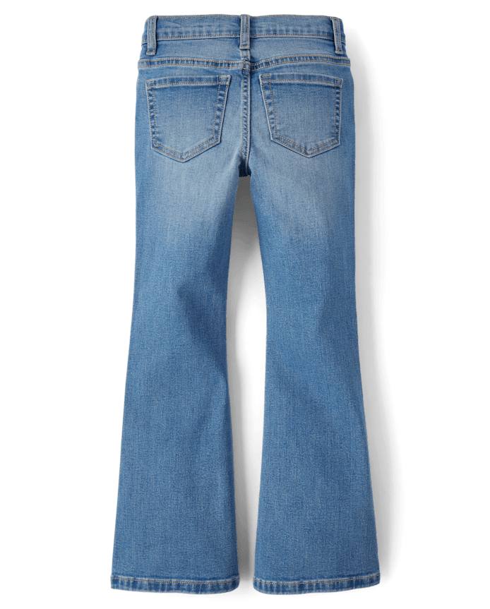 Girls Rhinestone Star High Rise Flare Jeans