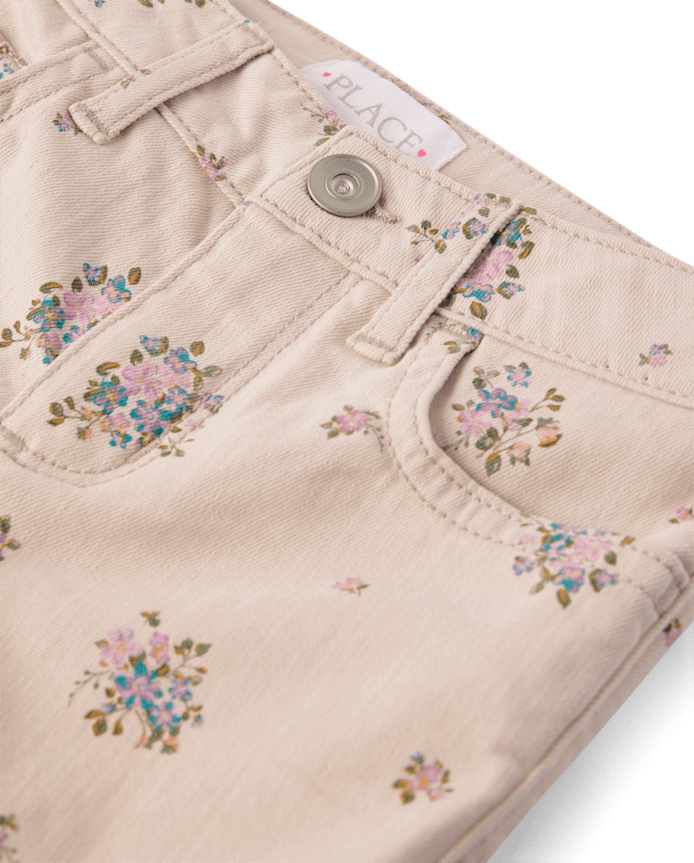 Girls Floral High Rise Flare Jeans