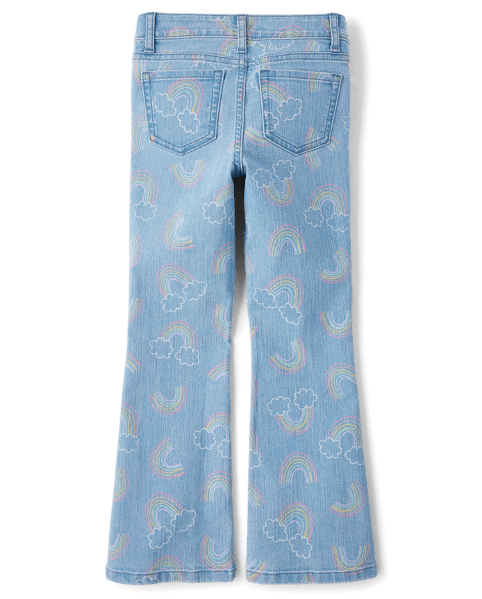 Jean évasé taille haute arc-en-ciel pour fille