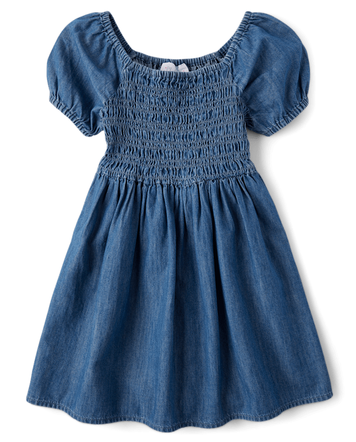 Girls Chambray Smocked Dress