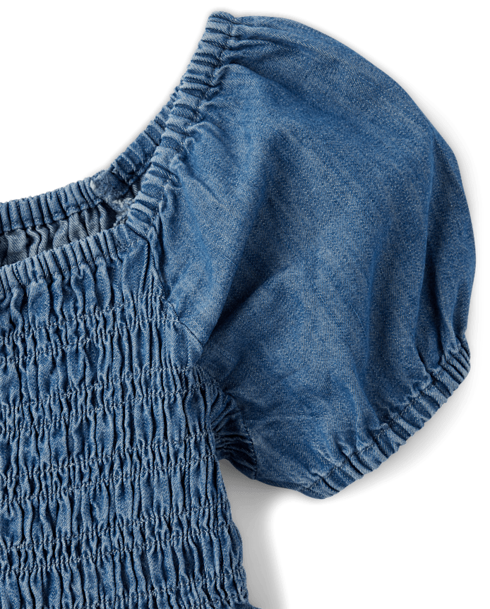 Robe à smocks en chambray pour fille
