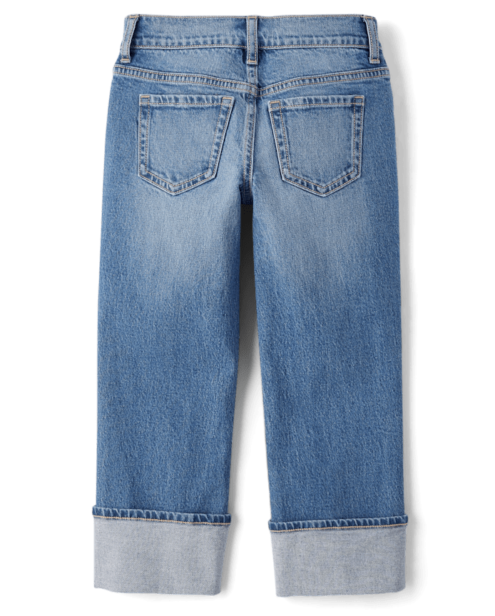 Jeans droits à revers déchirés pour filles