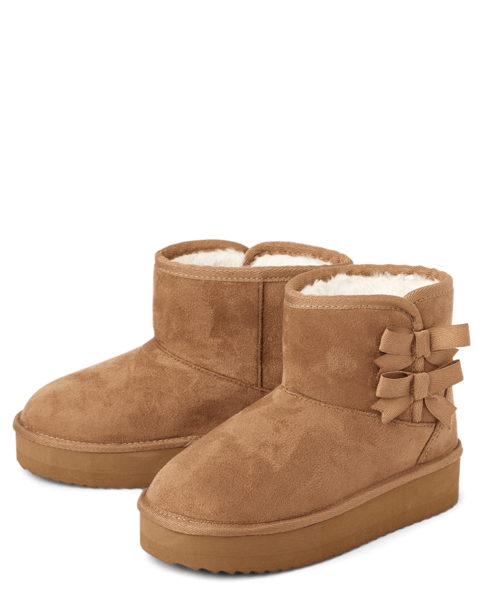 Girls Bow Platform Teddy Boots