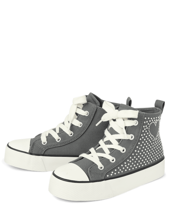 Girls Rhinestone Heart High Top Sneakers
