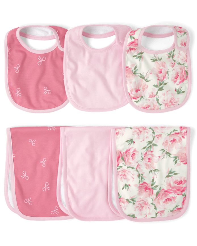 Ensemble bavoir et bavoir à fleurs pour bébé fille, 6 pièces