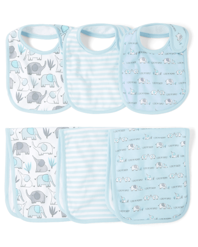Baby Boys Elephant Bib And Burp Cloth 6-Piece Set