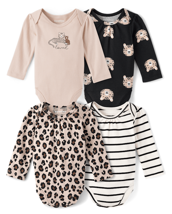 Baby Girls Leopard Bodysuit 4-Pack