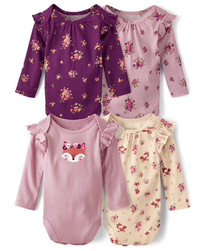 Baby Girls Fox Flutter Bodysuit 4-Pack