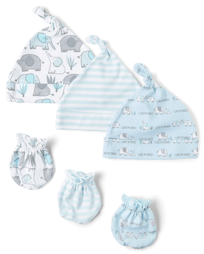 Baby Boys Elephant Hat And Mittens 6-Piece Set