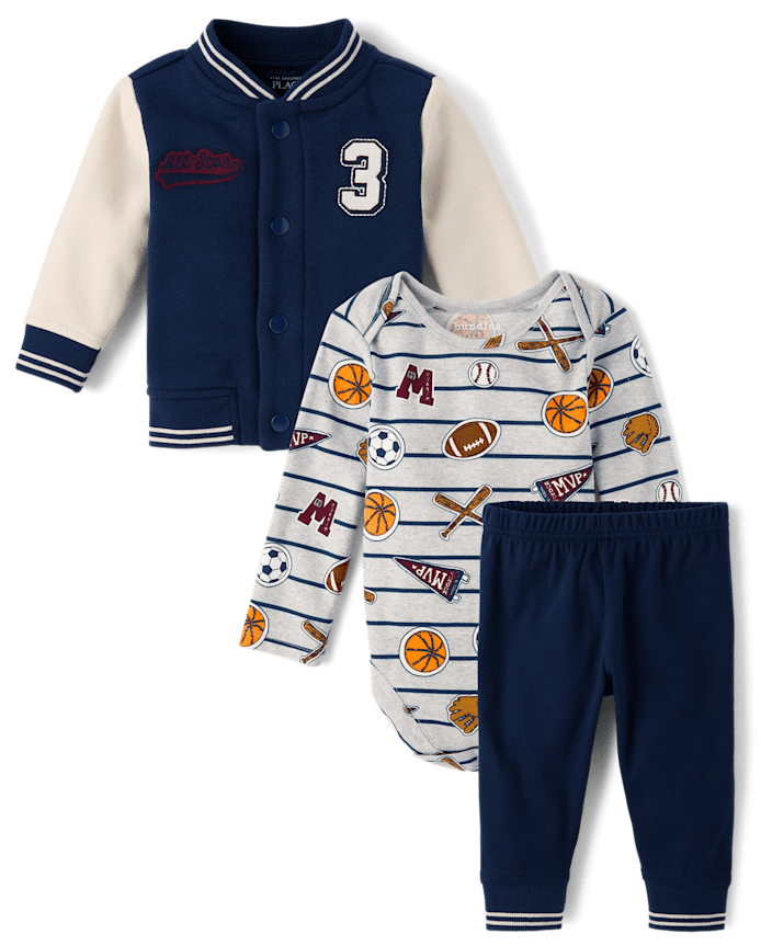 Baby Boys Embroidered Varsity 3-Piece Playwear Set