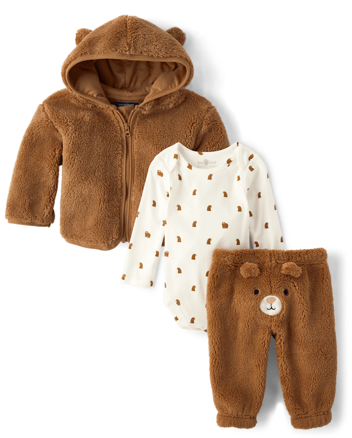 Ensemble de vêtements jeu 3 pièces pour bébé garçon avec ours brodé