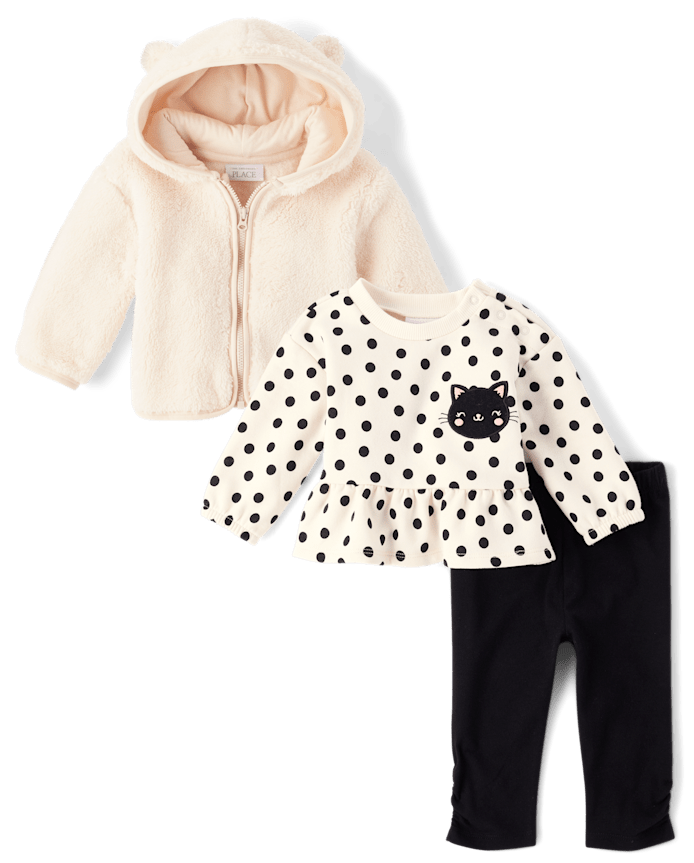 Baby Girls Applique Cat 3-Piece Outfit Set