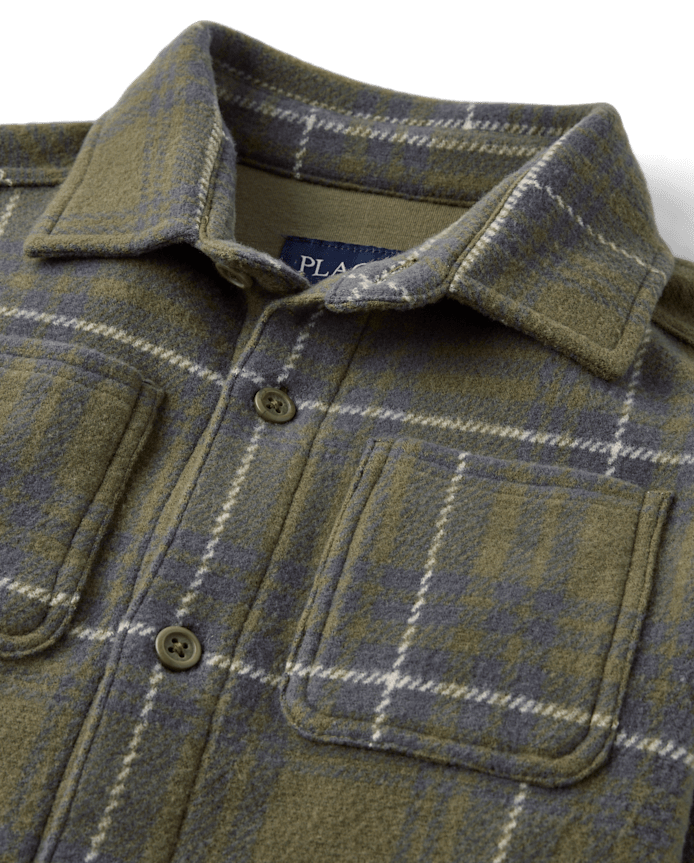 Chemise boutonnée en tricot douillet et luxueux à carreaux pour enfants