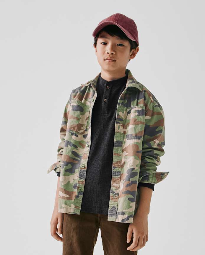 Chemise boutonnée utilitaire camouflage pour enfant