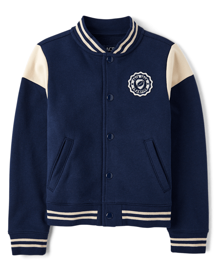 Kids Embroidered Varsity Premium Fleece Bomber Jacket