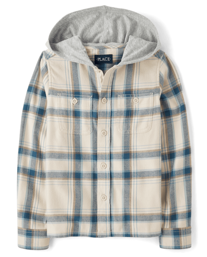 Boys Plaid Flannel Hooded Top