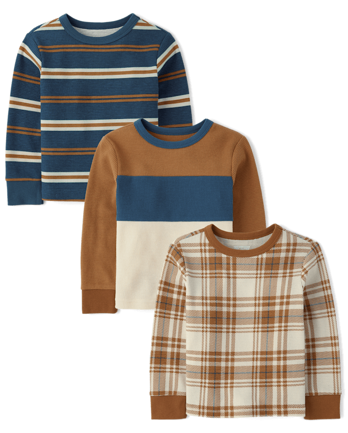 Lot de 3 hauts thermiques colorblock pour bébés et tout-petits garçons