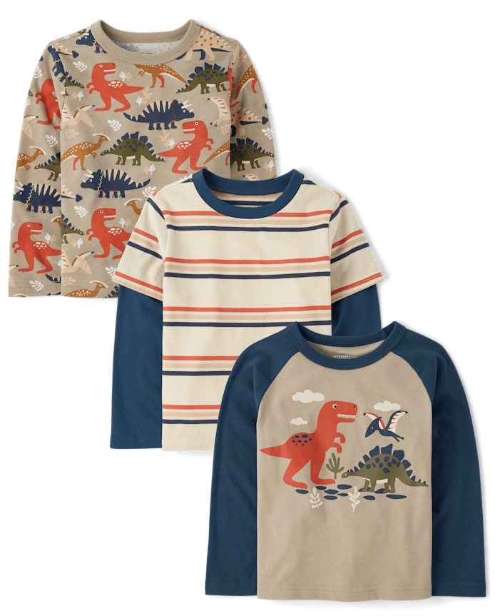 Lot de 3 hauts dinosaures pour bébés et tout-petits garçons