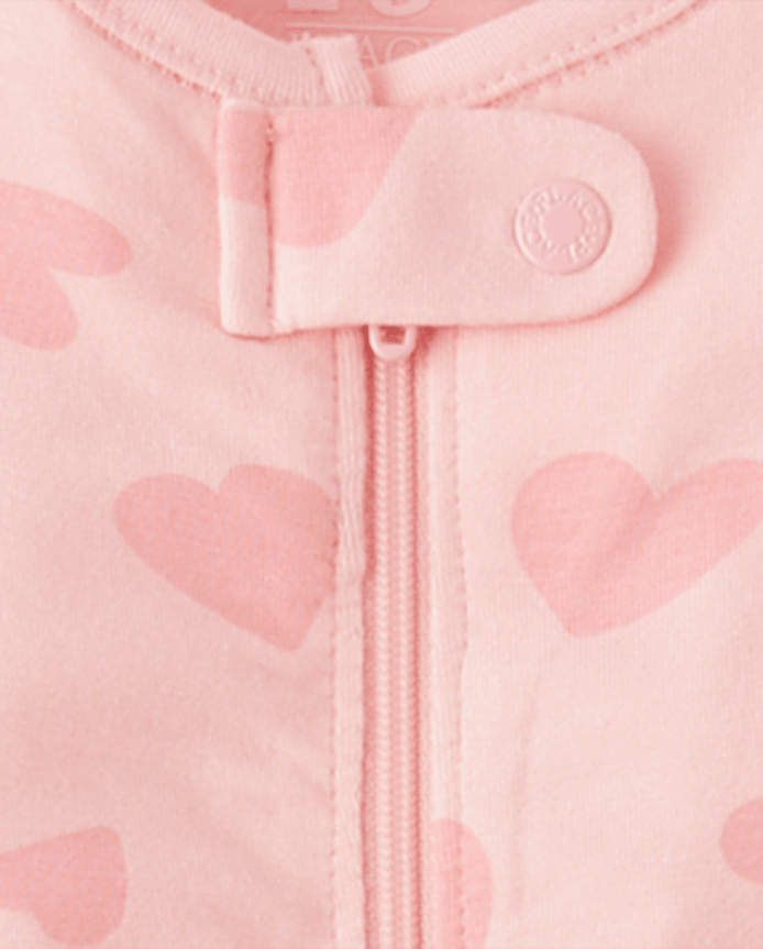 Baby And Toddler Girls Heart Footed One Piece Pajamas - Super Soft