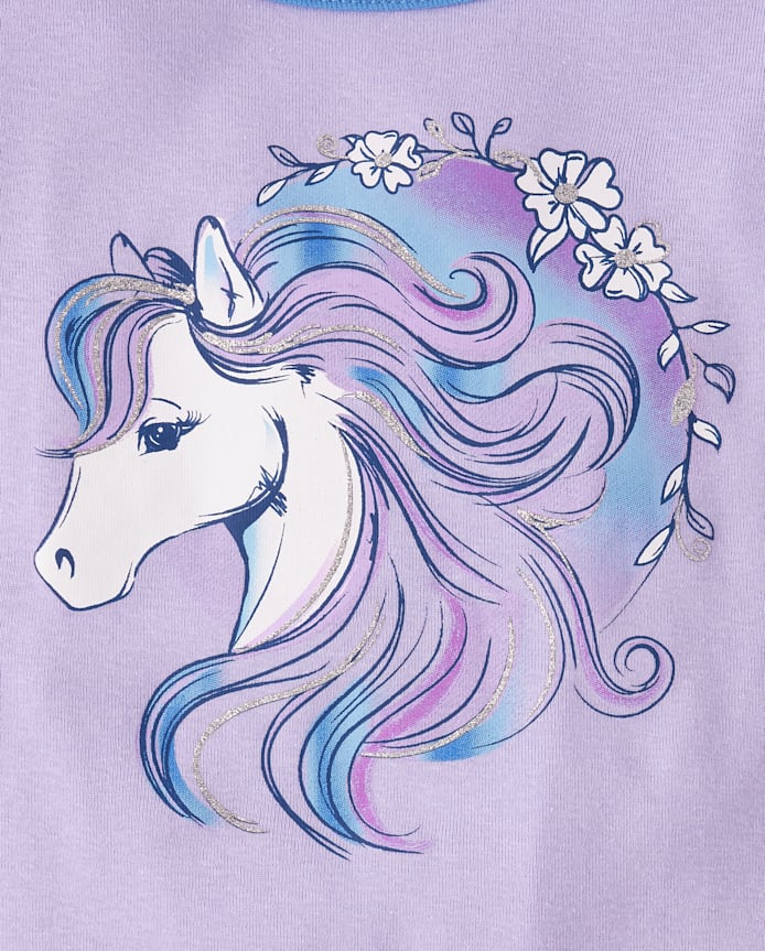 Pyjama Henley en coton ajusté pour filles avec motif cheval