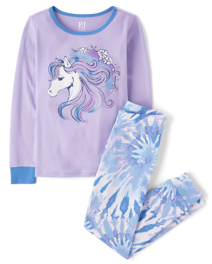 Pyjama Henley en coton ajusté pour filles avec motif cheval