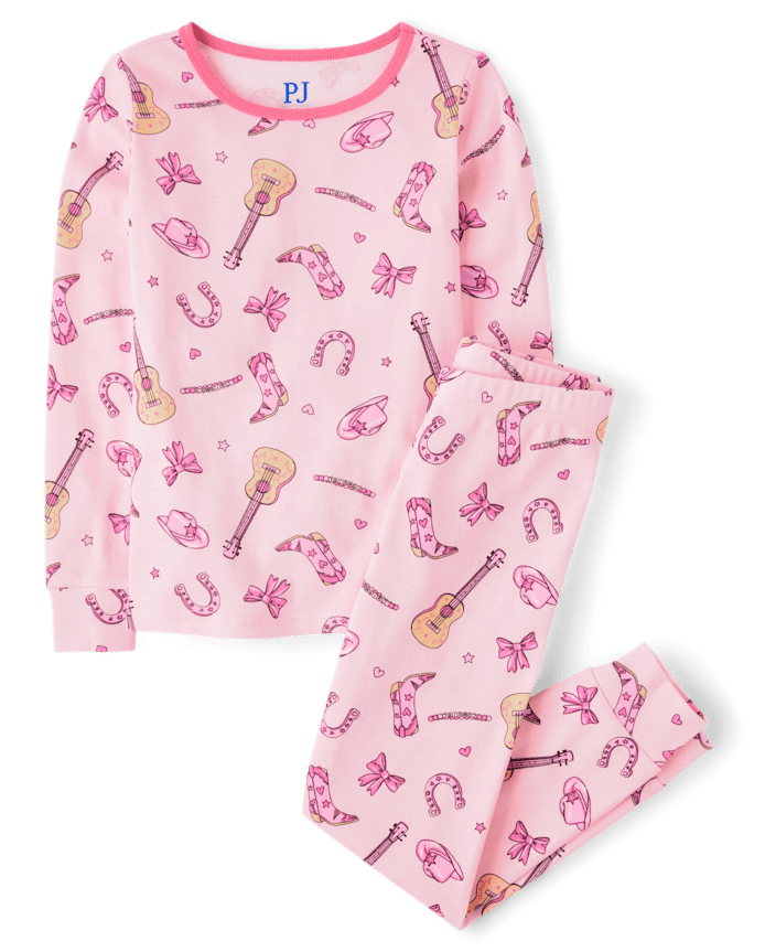 Girls Bow Cowgirl Snug Fit Cotton Pajamas