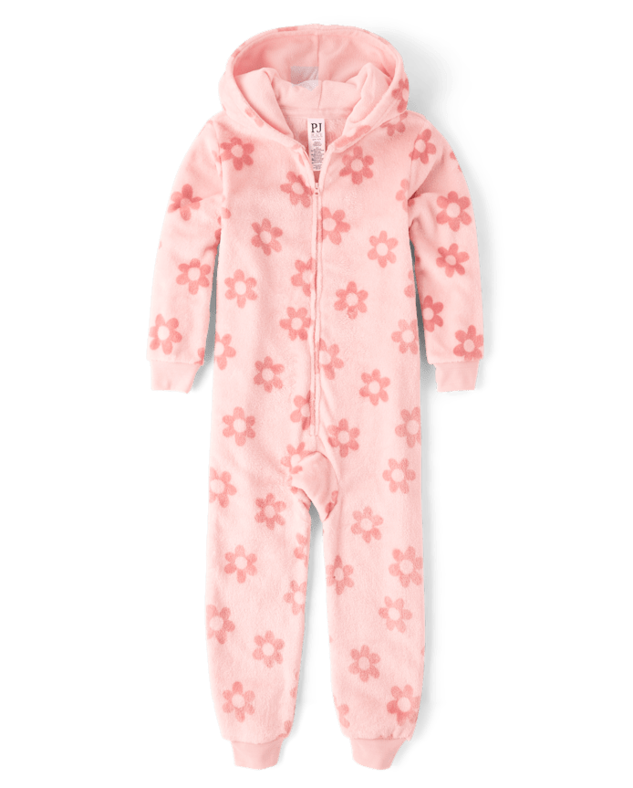 Girls Floral One Piece Pajamas - Cozy Fleece