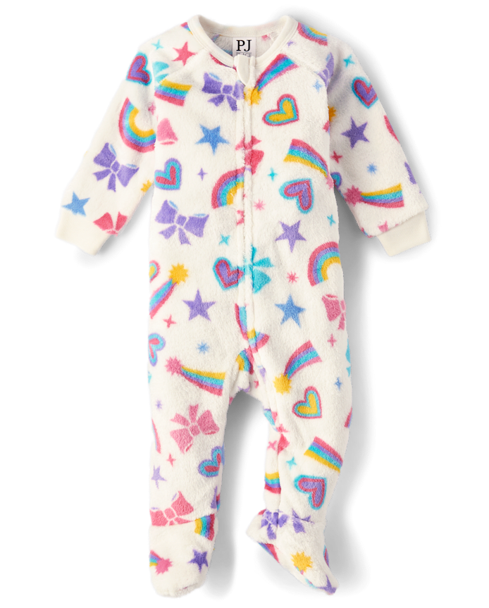 Pyjama une pièce à pieds pour bébés et petites filles, motif gribouillis - Polaire douce