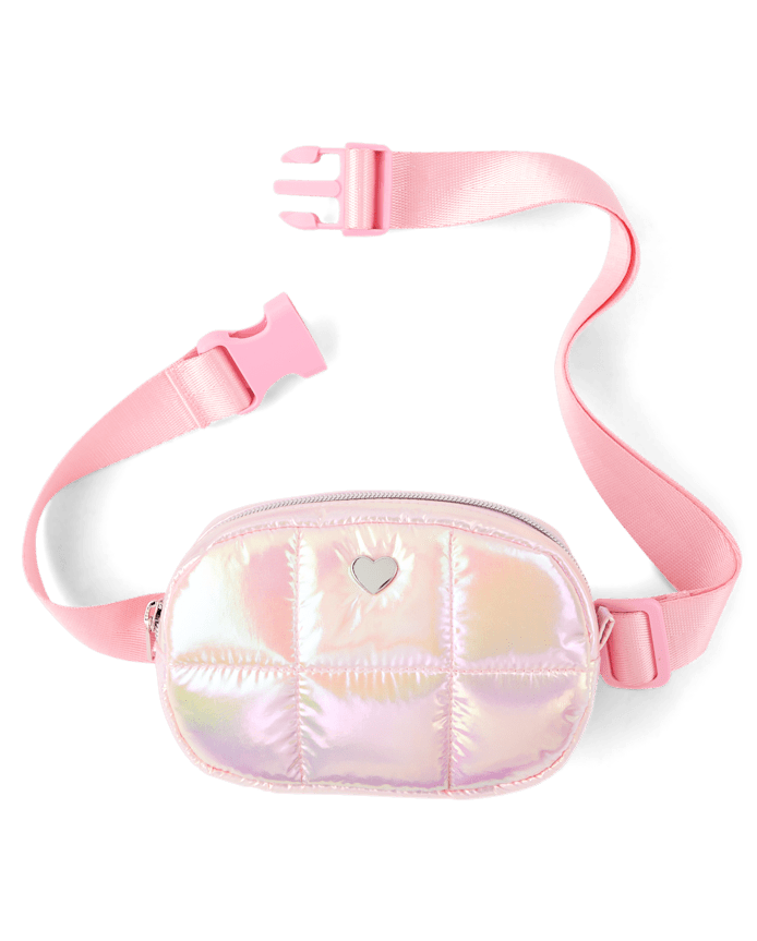 Girls Iridescent Quilted Heart Belt Bag