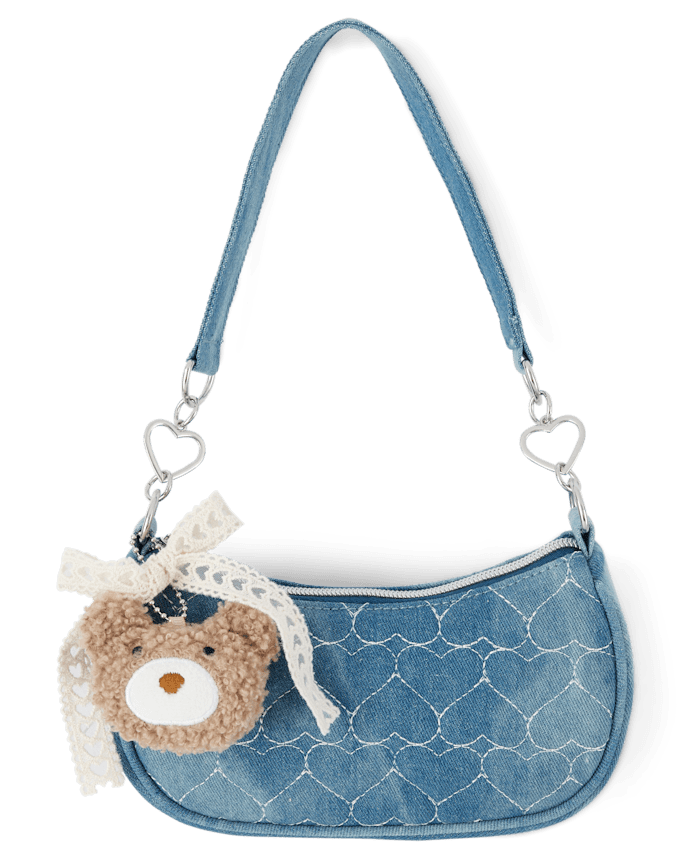 Girls Quilted Heart Denim Shoulder Bag