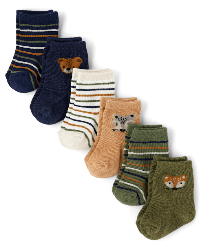 Lot de 6 paires chaussettes mi-longues à motif animal pour bébé garçon